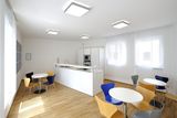 Teamküche und offener Essbereich im energieeffizenten Bürogebäude