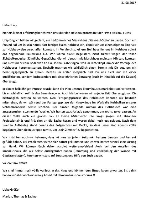 Holzbau Fuchs Kundenreferenz
