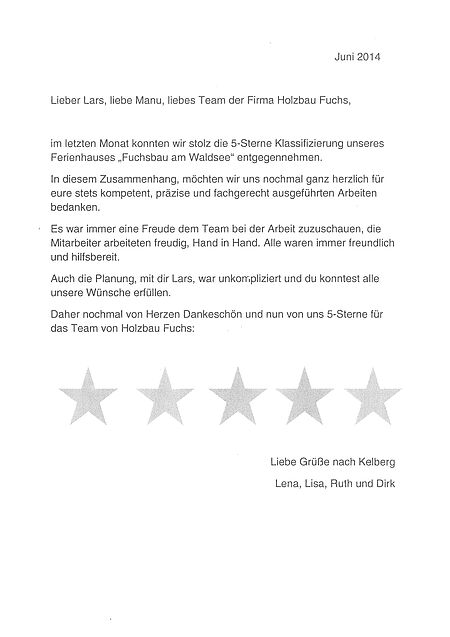Holzbau Fuchs Empfehlungsschreiben